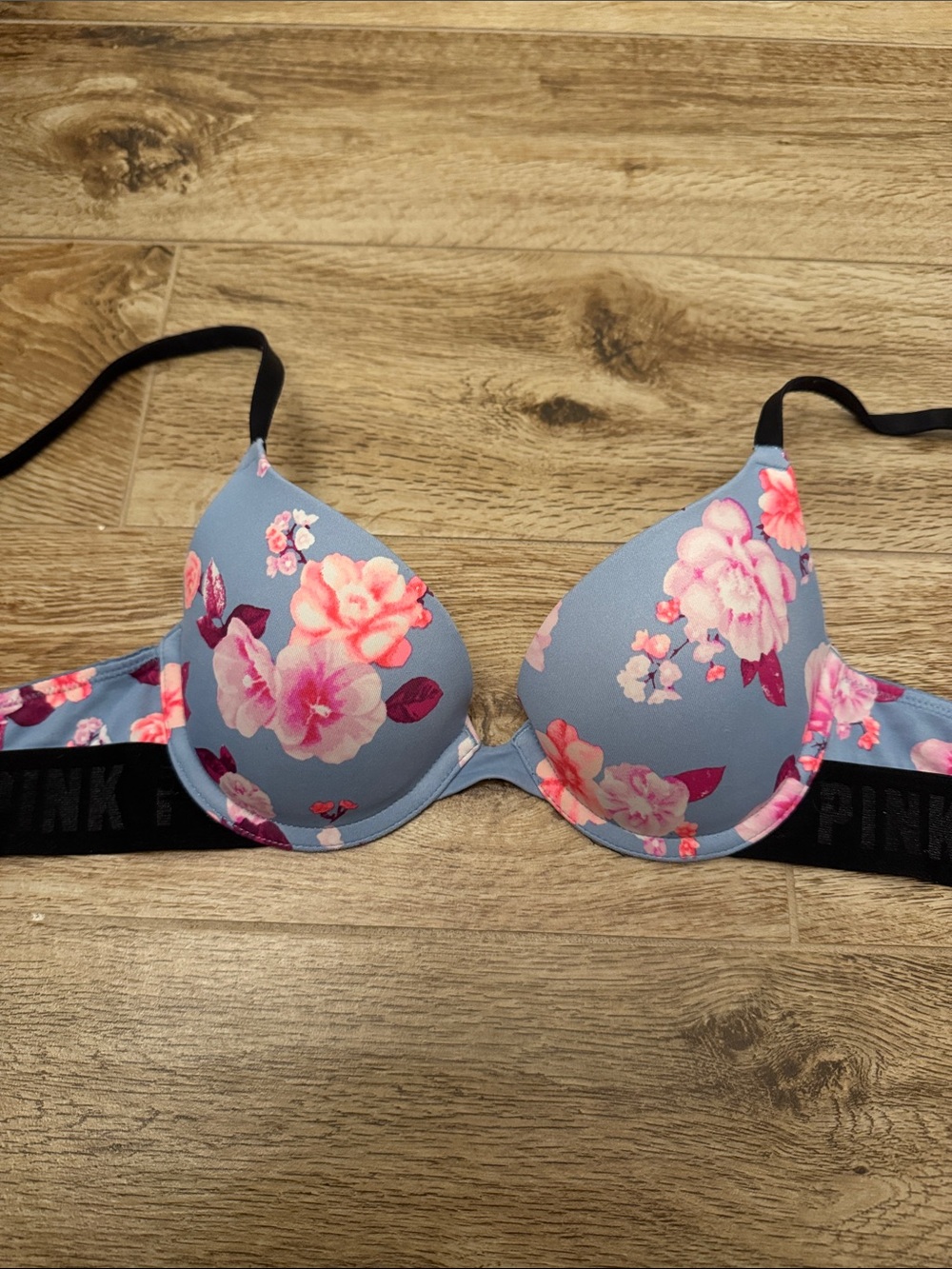 PINK Victoria's Secret Blue Floral Push-Up Bra